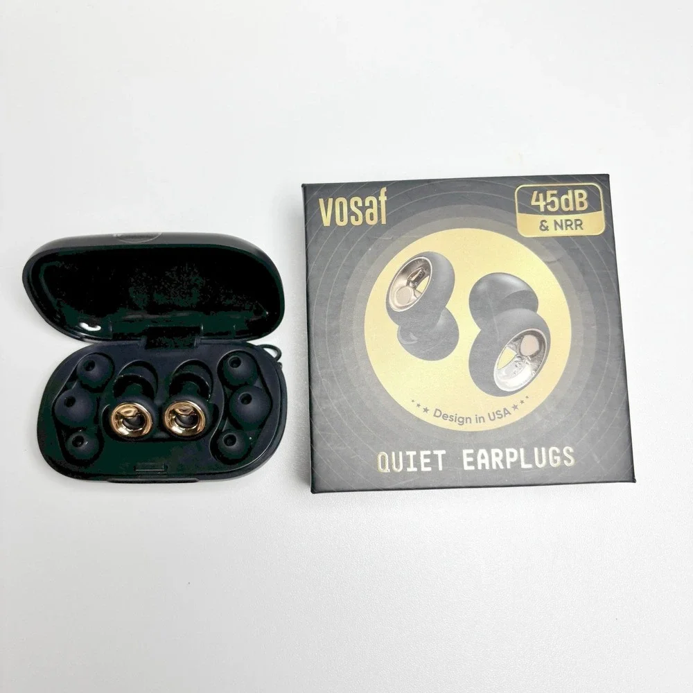 Vosaf SE-01 Reusable Quiet Earplugs 45dB NRR Noise Reduction Black Gold Case - Picture 4 of 5